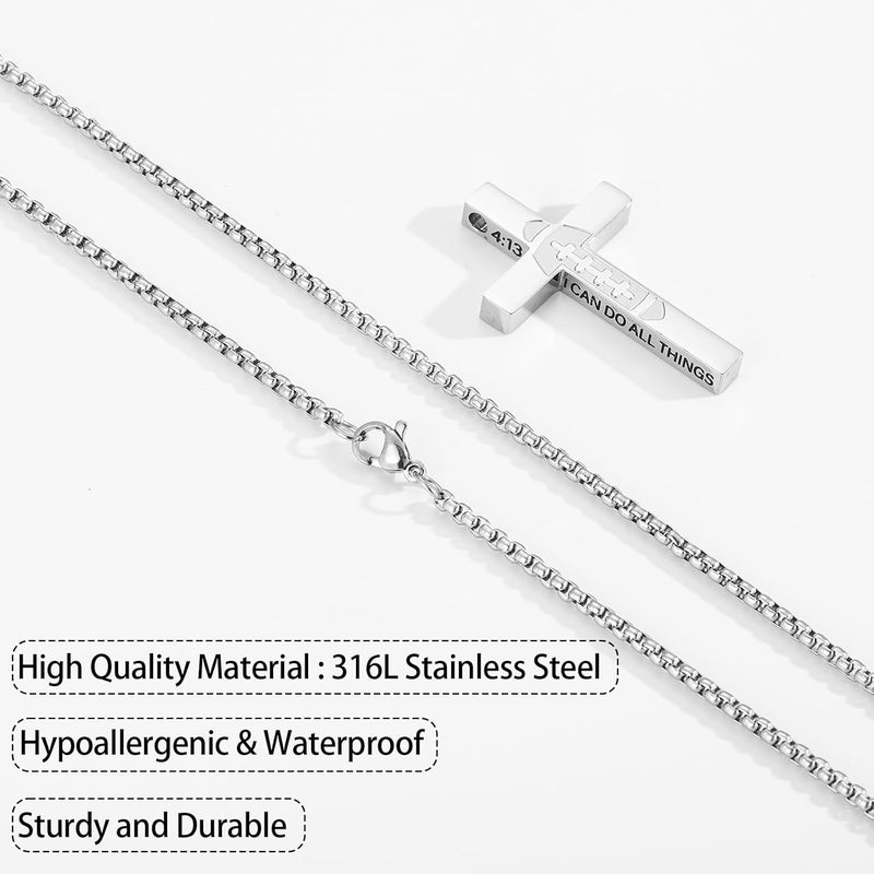 VULETO Football Cross Necklace for Boys Men, Stainless Steel Bible Verse Cross Pendant Chain Sports Gear Stuff Valentines Easter Christian Religious Jewelry Gifts for Teen Boys Kids - Image 4